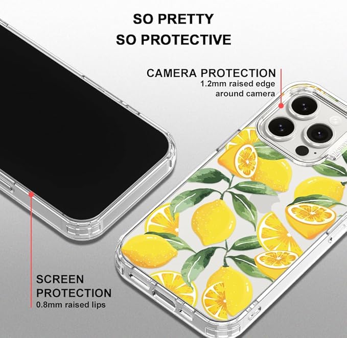 MOSNOVO Case for iPhone 15 Pro, [Buffertech 6.6ft Military-Grade Drop Protection] [Anti Peel Off Tech] Clear TPU Bumper Phone Case Cover Design - Lemon