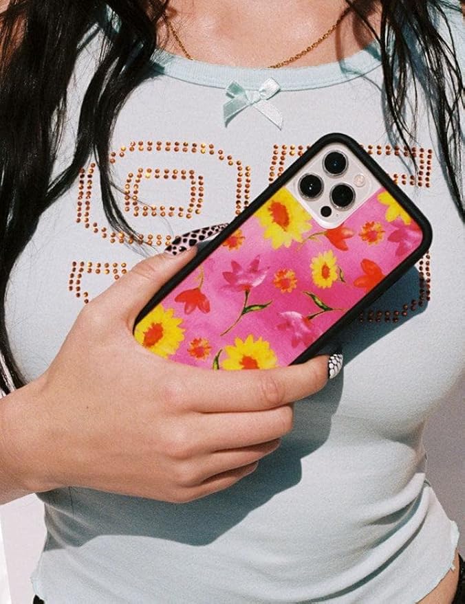 Wildflower Cases - Compatible with iPhone 13 Pro | Protective Black Bumper, 6.5ft Drop Test Certified, Women Owned Small Business | Trendy Pink Yellow Flowers | Sunflower Spring Floral
