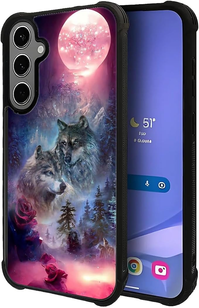 for Samsung Galaxy S24 S25 Plus Case, Star Two Wolfs Howling Pattern Graphic Design Girl Boy Soft Silicone Hard Acrylic Shock Protection for Samsung Galaxy S24 S25 Plus