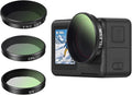 TELESIN Filters Set for DJI Osmo Action 5 Pro / 4/3, VND 2-32 Variable ND Filter, CPL Polarizer & UV Lens Filter Kit, Snap-On HD Optical Glass Filters for Vlogging, Travel & Action Camera Video