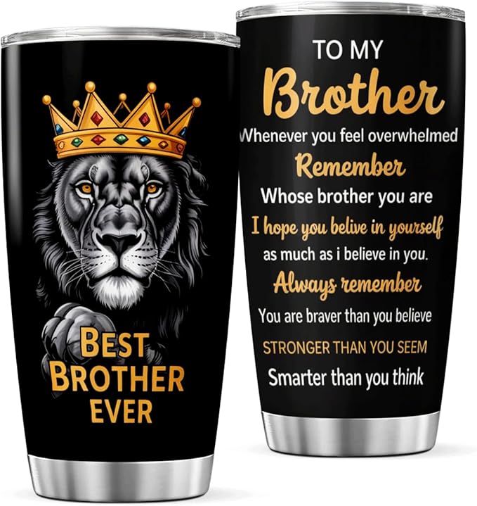 CUBICER Best Brother Ever Lion Design Stainless Steel Tumbler 20 Oz Inspirational Gift For Men Birthday Christmas Bottle Hot Heat Outdoor Iced Insulated Cool Coffee Tea Drink Mug Travel