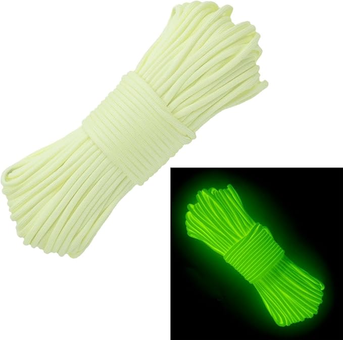 Glow in The Dark Zesty 550lb Paracord – 21 Strand Luminous Parachute Cord for Nighttime Outdoor Utility – 8 Colors and Length Options of 25', 50’, 100’, and 1,000’