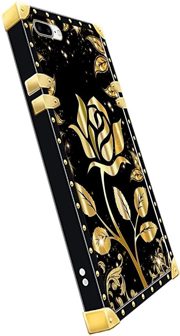 Compatible with iPhone 8 Plus 7 Plus Case, Shine Gold Rose Luxury Golden Decoration for Girl Women Soft TPU Shockproof Protective Hard PC Back for iPhone 8 Plus 7 Plus
