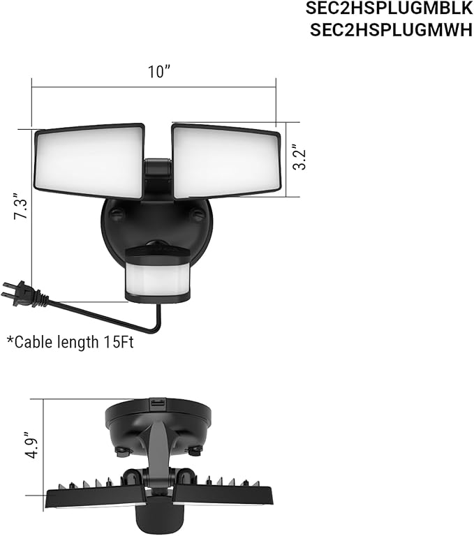 HALO Next Gen AC Plug & Cord LED Security Floodlight, Twin Head w/Motion Sensing, Dusk to Dawn, 2-Pack, CCT & Lumen Select - Black