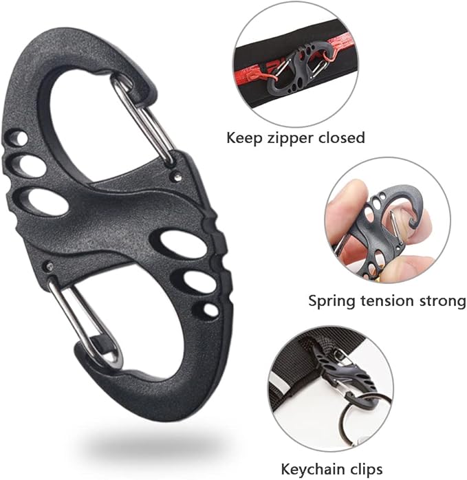 12 Pack 2" Carabiner Clip Plastic S Carabiner Clips Paracord Keychain Hooks for Key Chain Backpacks Bags Zipper Clip Accessories