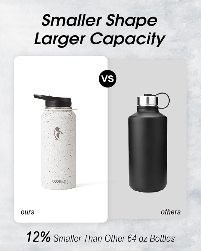 Coolflask Water Bottle with Straw, 32 oz Insulated Metal Water Flask with Straw & Spout Lids, Stainless Steel Double Wall Vacuum, Keep Cold 48h Hot 24h, Leak Proof, BPA-Free, Arctic White