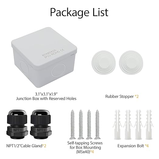 LeMotech Junction Box, Electrical Box IP65 Water Resistant Dustproof ABS Plastic Project Enclosure for Electronics White 3.1 x 3.1 x 1.9 inch