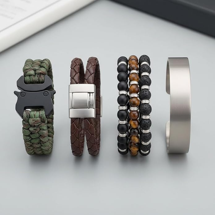 Parachute Cord Bracelets Trilobite Weaved Paracord Bracelet with Side Release Buckle 8.7 inch Black Bracelet for Men Women 1 Set