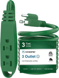 K KASONIC - 3-Feet 3 Outlet Extension Cord, UL Listed, 16/3 SJTW 3-Wire Grounded, 13 Amp 125 V 1625 Watts, Multi-Outlet Indoor/Outdoor Use, Green