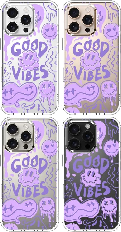 MOSNOVO Case for iPhone 16 Pro, [Buffertech 6.6ft Military-Grade Drop Protection] [Anti Peel Off Tech] Clear TPU Bumper Phone Case Cover Design - Good Vibes