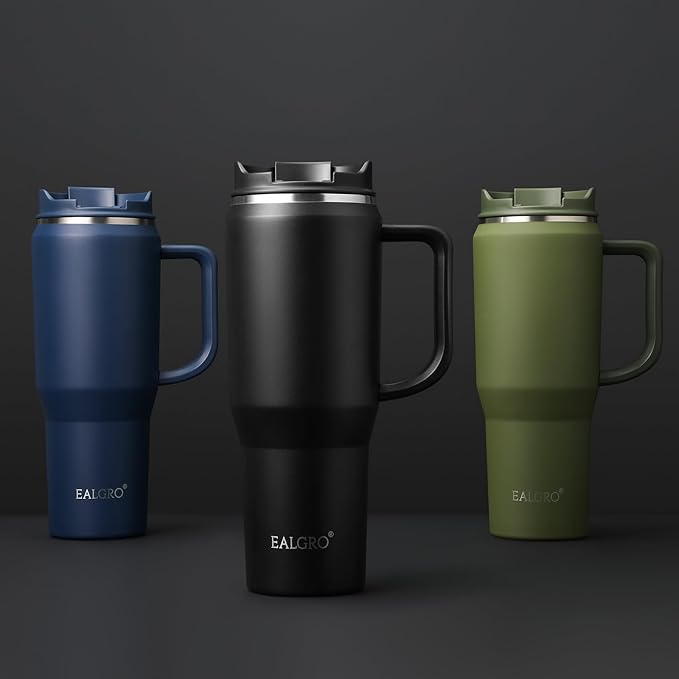 EALGRO 40 oz Tumbler with Handle, Insulated Tumblers with Lid and Straw, Large Metal Sports Water Bottle Jug, Thermal Stainless Steel Travel Coffee Mug Cup, Blue