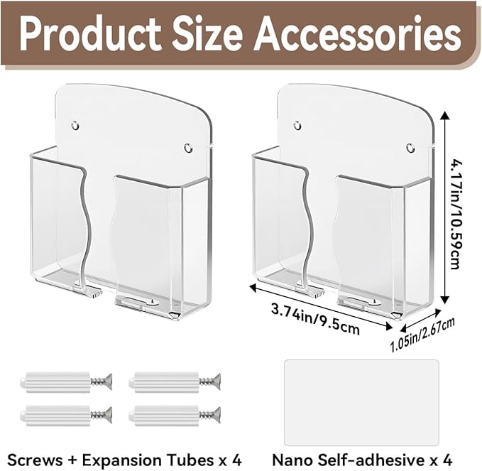 2 Pcs Clear Wall Mount Phone Holders , Self Adhesive Plastic Stand, Compatible With iphone And Android Smartphones. Bedside Cell Mobile Phone Accessories,for Home Office And Dormitories Organizer.