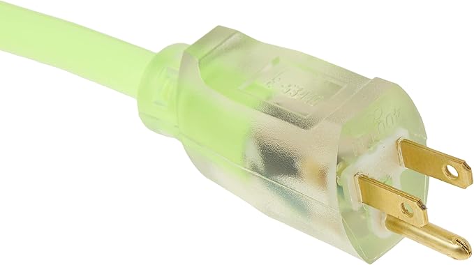 Southwire Heavy Duty Extension Cord, 50Ft, 12 Gauge, 3 Conductor, High Visibility Outdoor Cord, Lighted End, SJTW, Cool Green, 2578SW000X