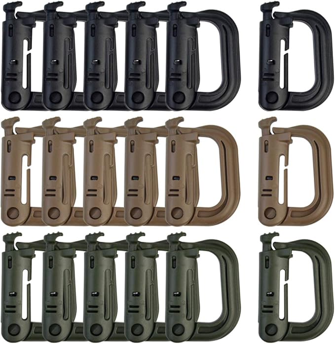 Topbuti 18 pcs Multipurpose Grimlock D-Ring Locking Molle Clips Hanging Hook for Webbing Strap Molle Bag Tactical Backpack