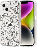 MOSNOVO for iPhone 13/14 Case | Military Grade 6.6ft Drop Tested | Clear with Abstract Face Line Art Design