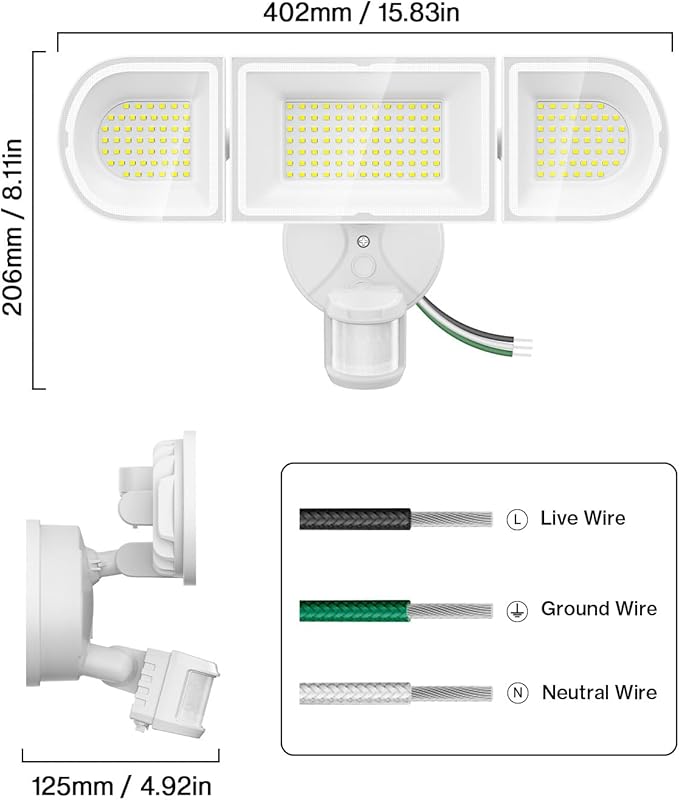 Olafus 180W Motion Sensor Outdoor Lights, 18000LM Dusk to Dawn LED Flood Lights Outdoor Wired, 6500K Daylight Motion Lights for Outside, IP65 Waterproof Exterior Security Light, White