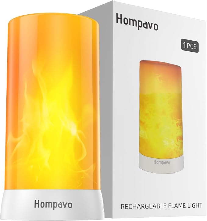 Hompavo 【Upgraded】 LED Flame Lights, 4-Mode Rechargeable Battery Operated Flameless Candles, Waterproof Pillar Flickering Lanterns for Living Room Bathroom Patio Wedding Party Christmas Home Decor