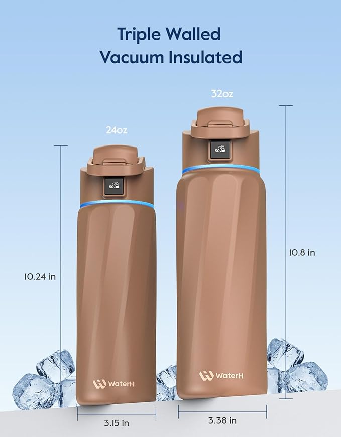 BOOST Smart Water Bottle with Reminder & Tracker, Double Wall Vacuum Insulated Bottles Stainless Steel, 32oz BPA-Free Wide Mouth for School, Gym, Office, Ideal for Mother's Day