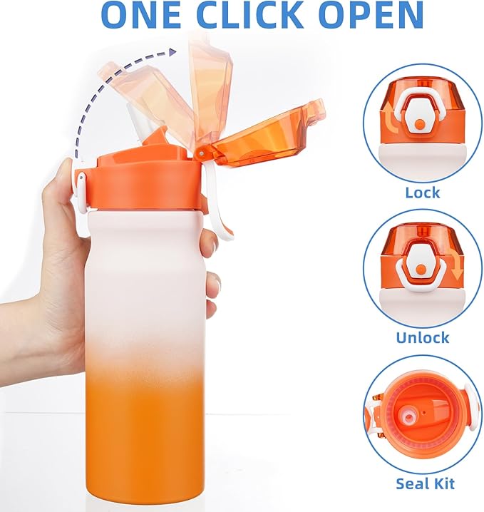 BJPKPK Stainless Steel Insulated Water Bottle with Straw Lid 18oz Reusable Metal Thermal Flask Bottles Keep Cold and Hot,Coral