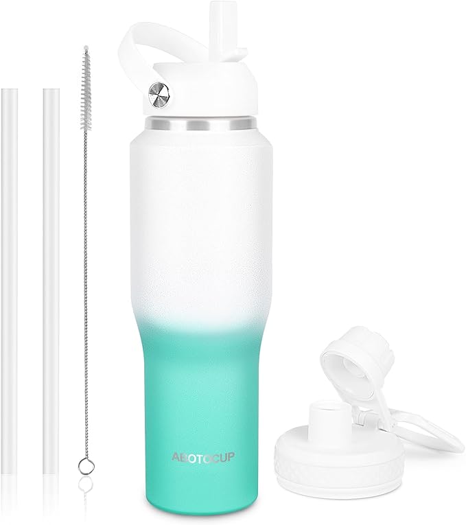 ABOTOCUP 32oz Insulated Water Bottle, Fit in Any Car Cup Holder, Water Bottle with Straw Lids, Stainless Steel Insulated Water Flask Double Wall Leak-proof BPA Free to Keep Cold&Hot