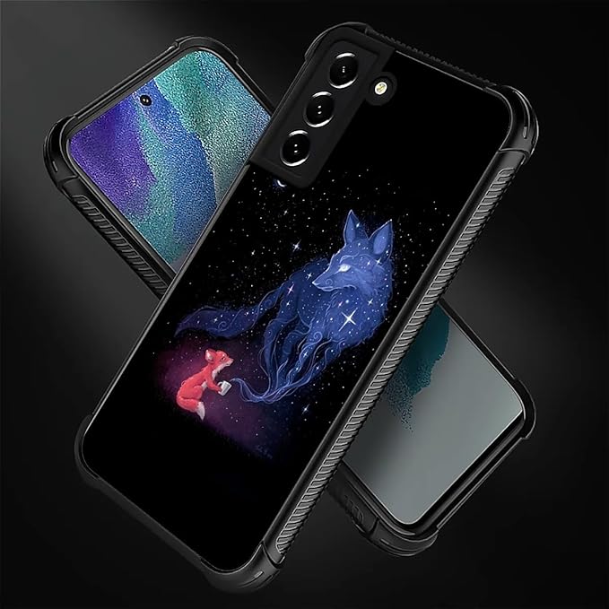for Samsung Galaxy S21 FE Case, Galaxy Fox Wolf Pattern Graphic Design Girl Boy Soft Silicone Hard Acrylic Shock Protection for Samsung Galaxy S21 FE