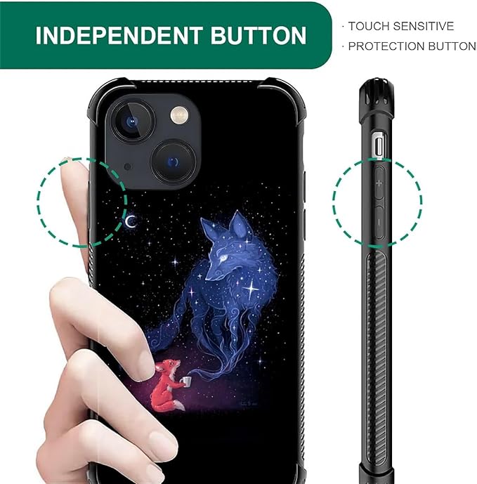 for iPhone 14 Plus Case, Galaxy Fox Wolf Pattern Graphic Design Girl Boy Soft Silicone Hard Acrylic Shock Protection for iPhone 14 Plus