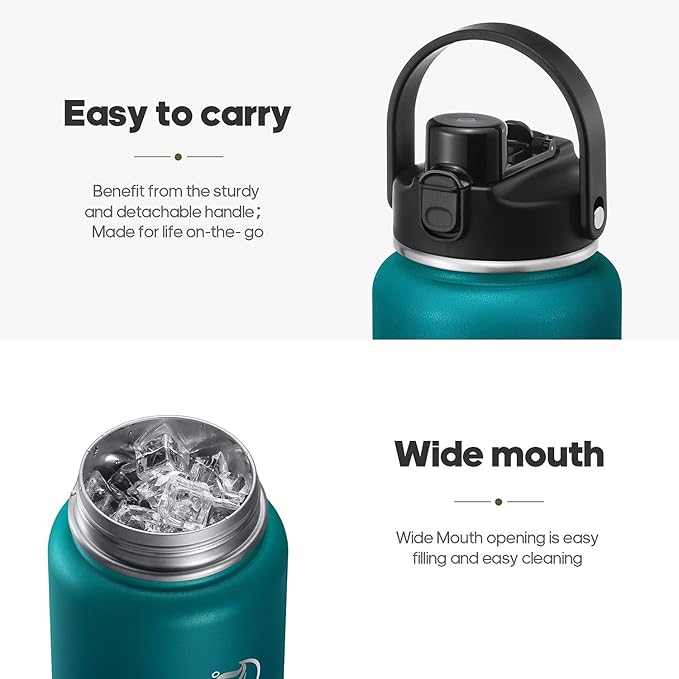 64oz Half Gallon Insulated Water Bottle with 2-in-1 Lid (Chug & Straw), Double Walled Vacuum Stainless Steel Water Bottles, Wide Mouth Leakproof Insulated Jug with Straw