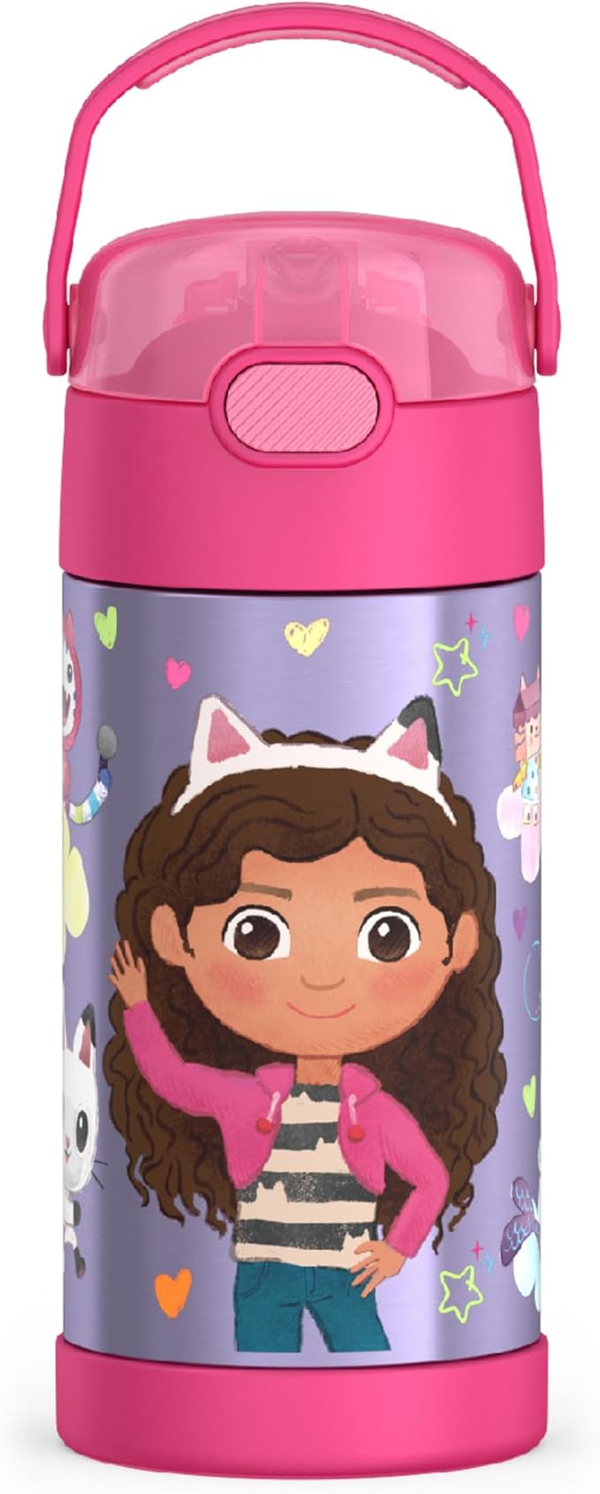 THERMOS FUNTAINER Water Bottle with Straw - 12 Ounce - Kids Stainless Steel Vacuum Insulated Water Bottle with Lid,Gabby’s Dollhouse,(Pack of 6)