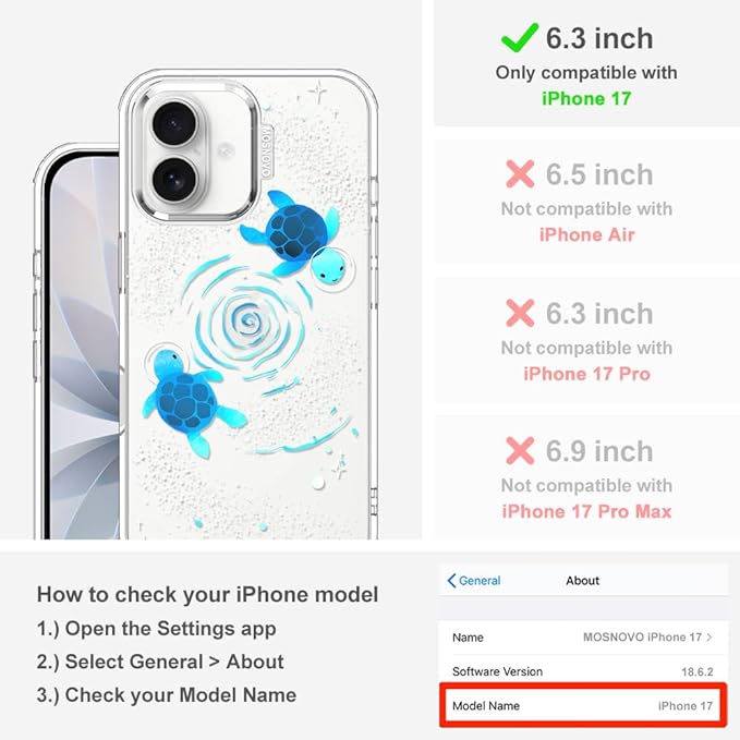 MOSNOVO for iPhone 17 Case | Military Grade 6.6ft Drop Tested | Camera Control | Clear with Space Turtle Design