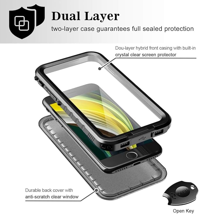SPORTLINK Waterproof Case for iPhone SE 3rd 2022/iPhone SE 2nd 2020/iPhone 7/8 - Full Body Shockproof Dustproof Phone Screen Protector Rugged Waterproof Case for iPhone SE3/SE2/7/8 (Black)