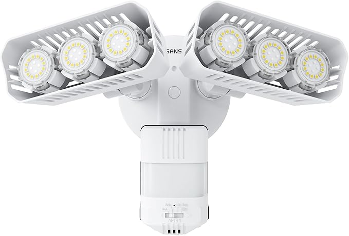 SANSI 38W 5000LM Motion Sensor Outdoor Lights, Flood Lights Outdoor Detector with 4 Mode Adjustable, 500W Equiv 5000K Dusk to Dawn, IP65 Waterproof, Motion Sensor Light for Garage, Yard, Porch (White)