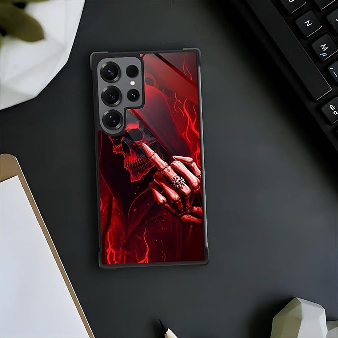 for Samsung Galaxy S25 Ultra Case,Graphic Design for Girl Boy Soft Silicone Hard Acrylic Shock Protection Designed for Samsung Galaxy S25 Ultra Gestures Funny Skull Pattern