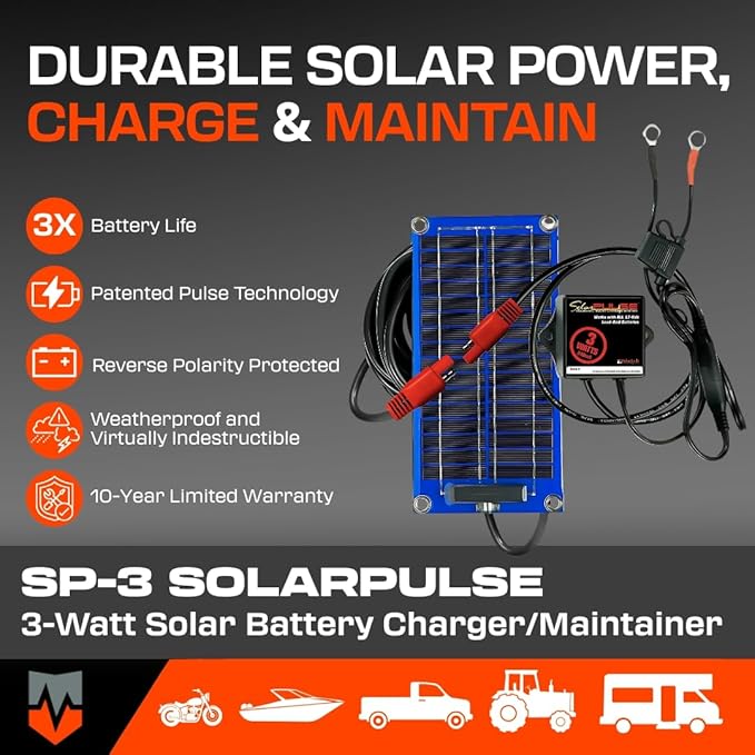 PulseTech SolarPulse Solar Battery Charger Maintainer, 3 Watt