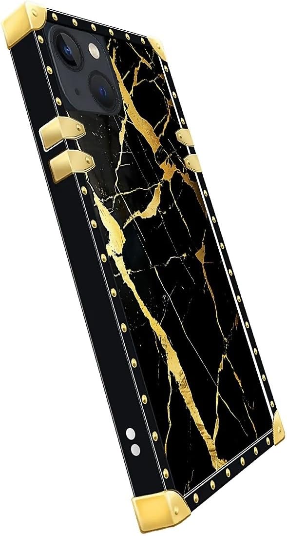 Compatible with iPhone 13 Case, Black Gold Marble Nature Luxury Golden Decoration for Girl Women Soft TPU Shockproof Protective Hard PC Back for iPhone 13