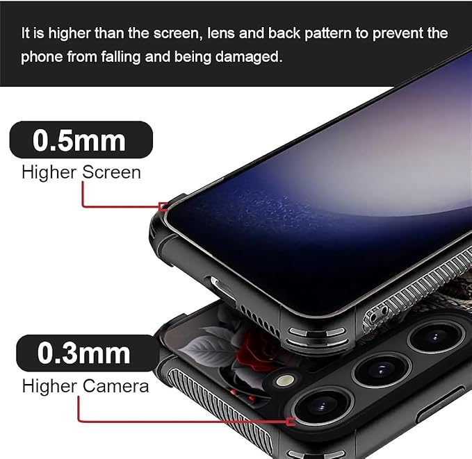 for Samsung Galaxy S23 Case, Entwined Rose Snake Pattern Graphic Design Girl Boy Soft Silicone Hard Acrylic Shock Protection for Samsung Galaxy S23