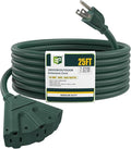 EP 25 Ft Outdoor Extension Cord with 3 Electrical Power Outlets - 16/3 SJTW Green Cable with 3 Prong Grounded Plug for Safety Great for Christmas Lights, Garden and Major Appliances