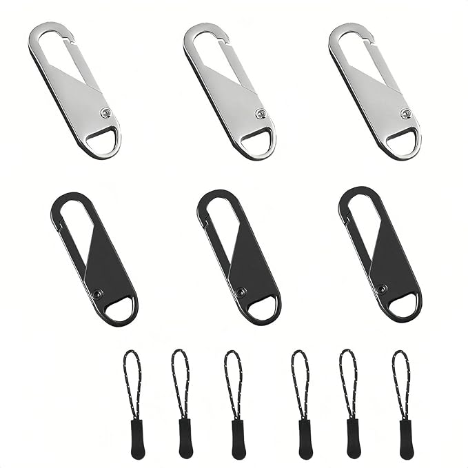Zipper Pull Replacement, Zipper Pull Tabs for Luggage Clothing Jackets Backpacks Boots Purse Coat in Black and Silver, Zinc Alloy Material