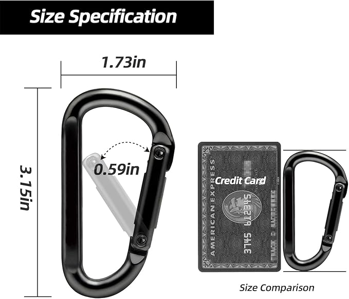 EZYA Heavy Duty Carabiner Clips, 860lbs - 3" Iron Carabiners for Keys, Gym, Camping, Hiking Accessories - D-Ring Keychain Hooks for Hammocks, Backpacks, Outdoor Gear