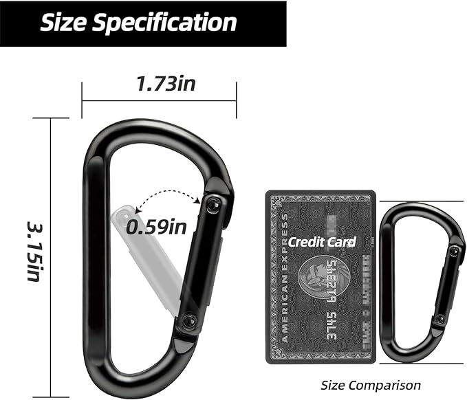 EZYA Heavy Duty Carabiner Clips, 860lbs - 3" Iron Carabiners for Keys, Gym, Camping, Hiking Accessories - D-Ring Keychain Hooks for Hammocks, Backpacks, Outdoor Gear