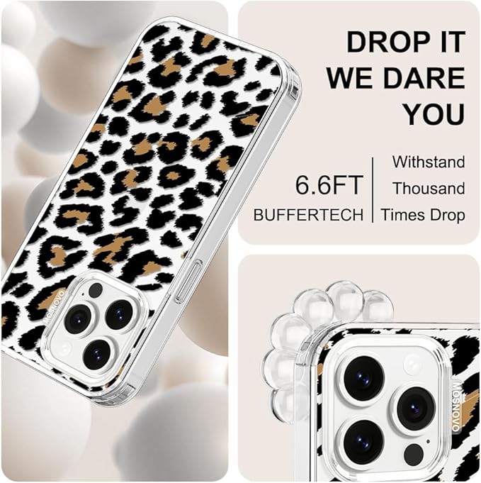 MOSNOVO for iPhone 13 Pro Case, [Buffertech 6.6 ft Drop Impact] [Anti Peel Off] Clear Shockproof TPU Protective Bumper Phone Cases Cover with Leopard Print Design for iPhone 13 Pro