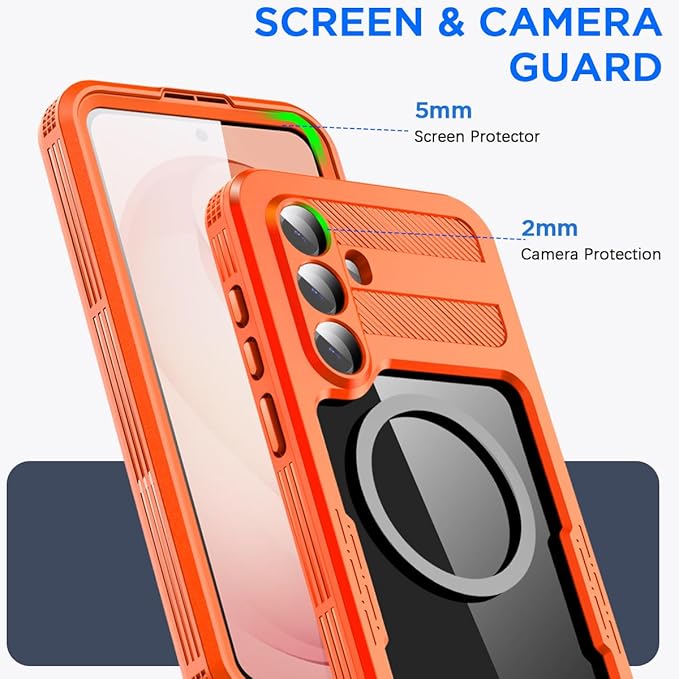 AICase Waterproof Case for Samsung Galaxy S26 Plus with MagSafe Clear Water Proof Snowproof/Dustproof/Shockproof,IP68 360 Full Body Protection Fully Sealed Underwater Cover for Galaxy S26 Plus_Orange