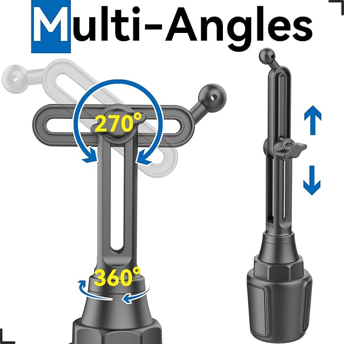 for Garmin GPS Car Mount Cup Holder Replacement 17mm Ball Mount with Adjustable Height Angles fit Garmin Nuvi Drive Dezl Portable Navigator, Black