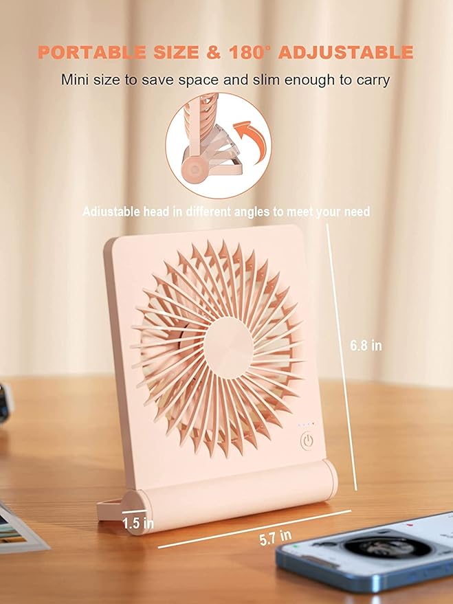 Small Desk Fan,Rechargeable USB Fan Battery Operated,Ultra Quiet, Strong Wind, 3 Speeds Travel Fans