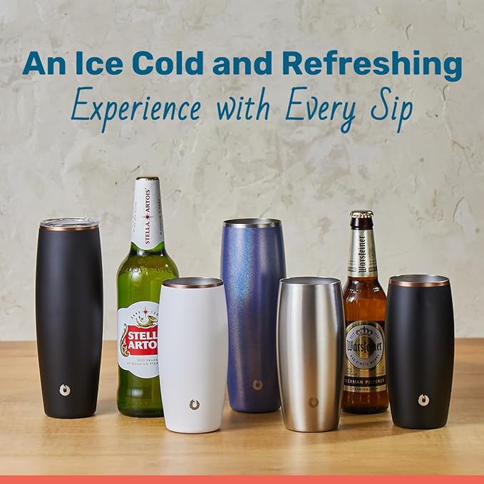 SNOWFOX Insulated Beer Glasses, Premium Vacuum Insulated Stainless Steel for Cold Drinks, Guiness Glasses, Set of 2, Lightweight Pint Glasses, Gift for Men, Home Bar Accessories, 18oz, Shimmer Blue