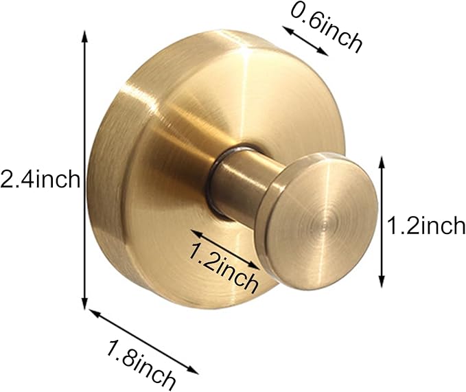 4 Pack Gold Stainless Steel Suction Cup Hooks, Up to 15 LBS, No Drill, Multi-Purpose for Bathroom, Kitchen, Shower, Front Door