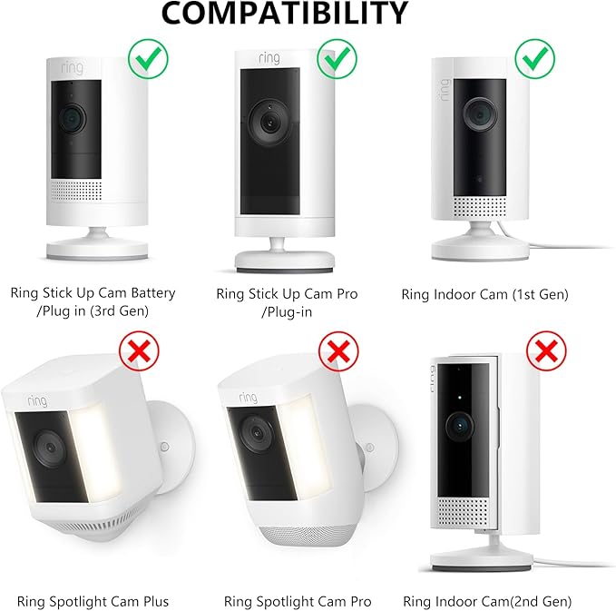 2Pack Ring Camera Wall Mount for Ring Stick Up Cam & Ring Outdoor Cam Plus, 360 Degree Adjustable No Drilling Mount for Ring Outdoor Indoor Camera(Black)