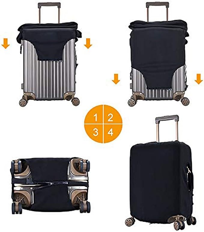 World Map Luggage Cover for Suitcase and Luggage Tag Combination, Elastic Washable Anti-Scratch Protector, Travel Birthday Gift for Men Women (L 26-28 Inch Luggage)