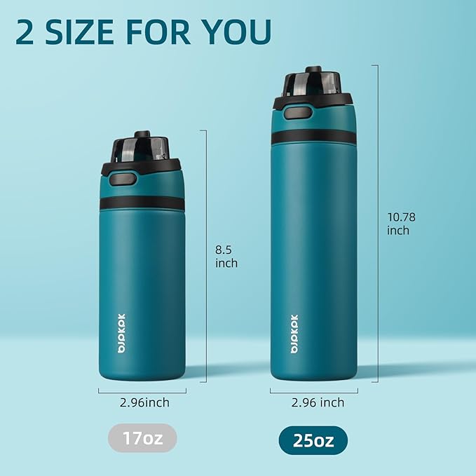 BJPKPK 25oz Insulated Water Bottle with 2-1 Straw Spout Lid, Stainless Steel Metal Water Bottles with Carry Handle, BPA Free, Leak-Proof, Fits in Car Cup Holder, Thermo for Sports,Ocean Blue