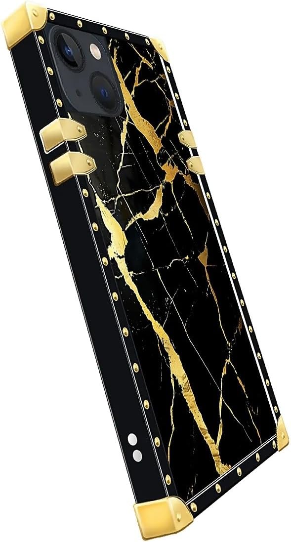 Compatible with iPhone 15 Case, Black Gold Marble Nature Luxury Golden Decoration for Girl Women Soft TPU Shockproof Protective Hard PC Back for iPhone 15