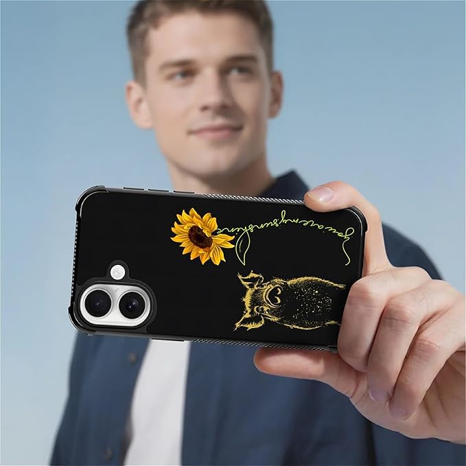 for iPhone 17 Case,for MagSafe Graphic Design for Girl Boy Soft Silicone Hard Acrylic Shock Protection Designed for iPhone 17 Pig Sunflower Yellow Sunshine Pattern